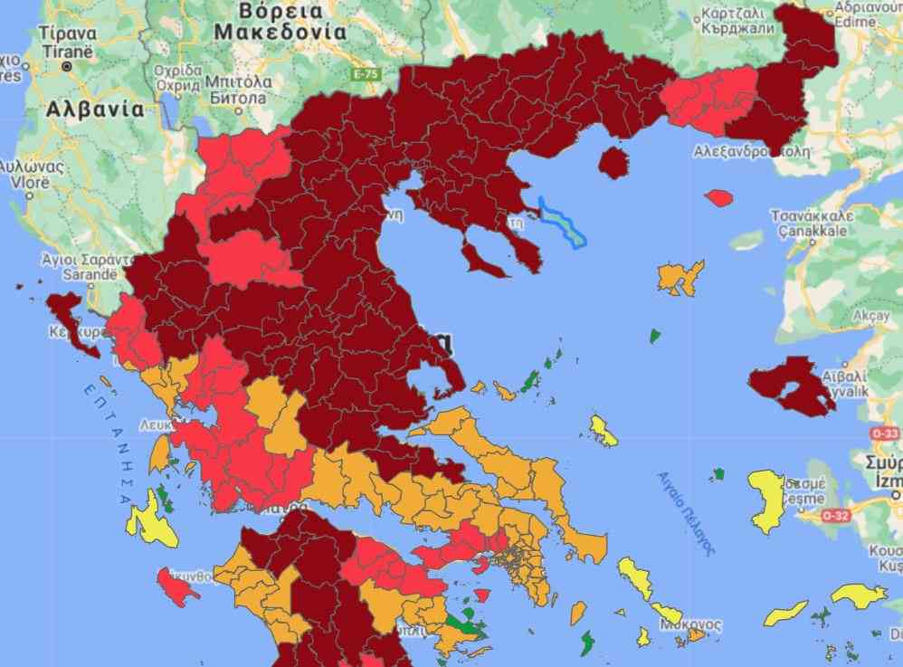 Τρεις νέες περιοχές στο βαθύ κόκκινο, στον νέο εβδομαδιαίο επιδημιολογικό χάρτη